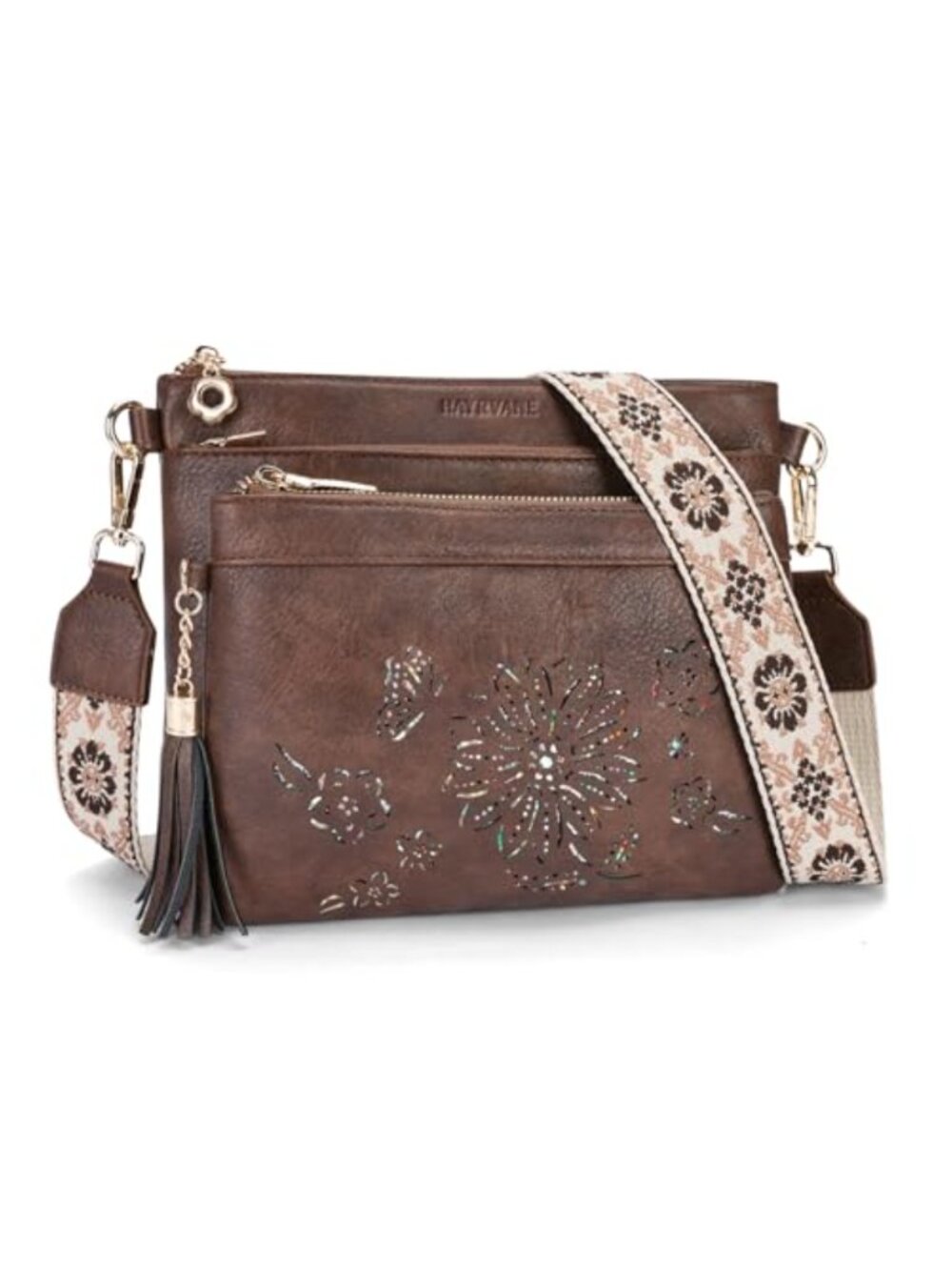 Designer Leather Crossbody Bag Multi Pocket Shoulder Handbag Wide Strap